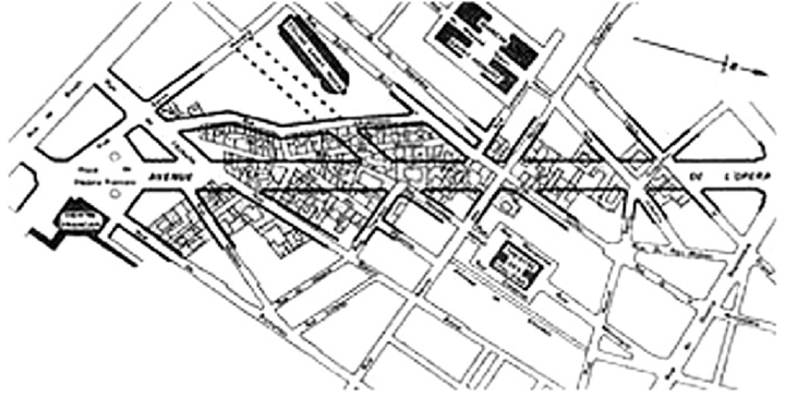 Radial street planning at L'Étoile Paris showing Haussmann urban design