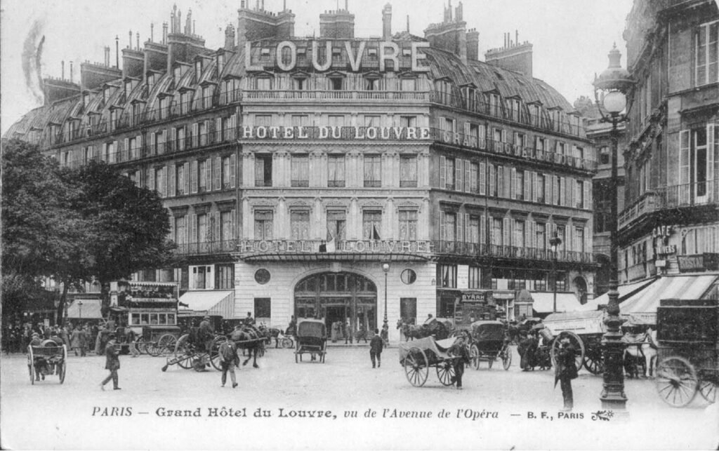 Hotel du Louvre Paris showing Haussmann era boulevard planning and wide street layout