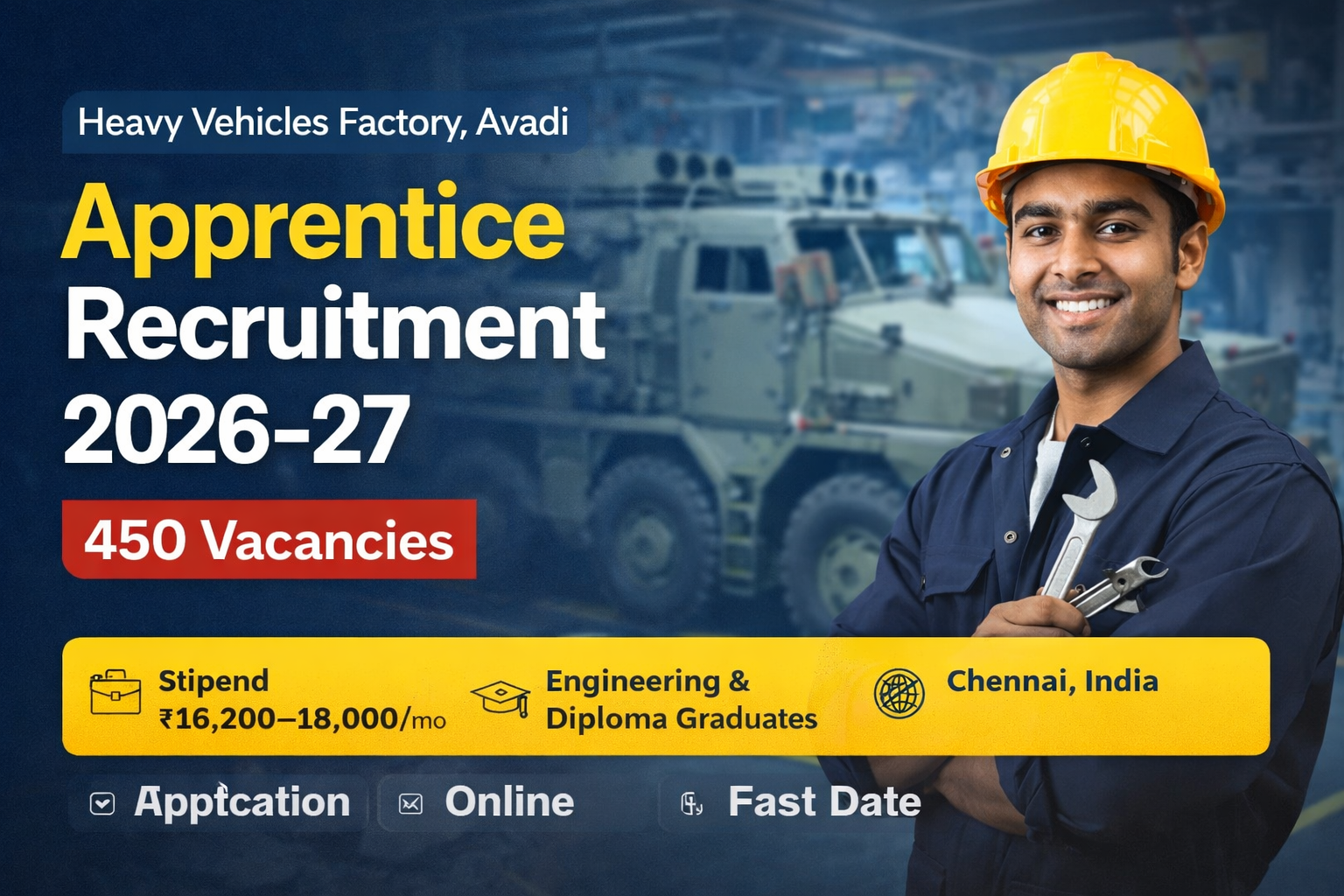 Heavy Vehicles Factory Avadi Apprentice Recruitment 2026–27 | 450 Vacancies Announced
