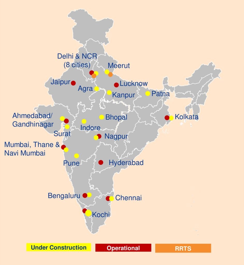 Map showing metro cities across India including Delhi Mumbai Bengaluru Hyderabad