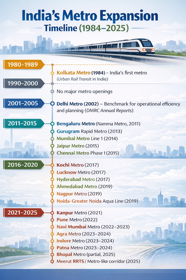 Timeline of metro expansion in India from 1984 to 2025
