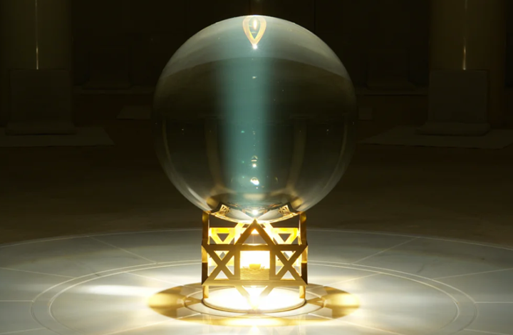 Crystal globe in the inner chamber of Matrimandir illuminated by a beam of sunlight from a heliostat