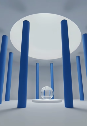 Conceptual visualization of Matrimandir inner chamber showing crystal globe and surrounding columns