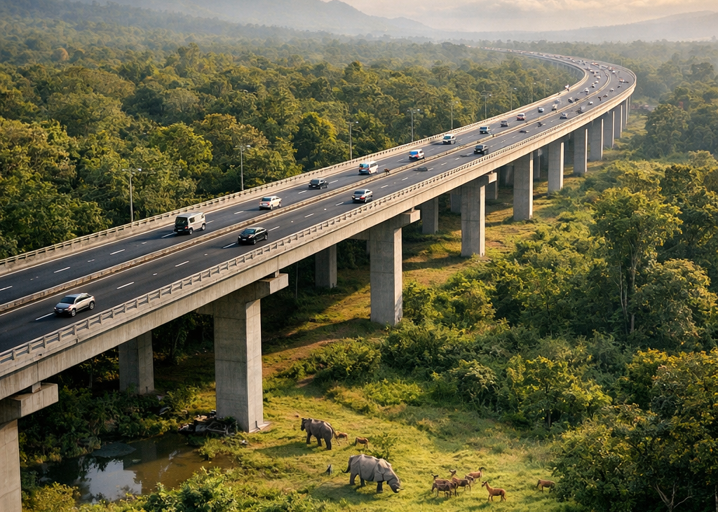 Kaziranga elevated corridor on NH-715 connecting Kaliabor and Numaligarh in Assam