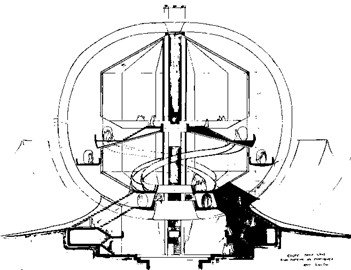 Early architectural section sketch of Matrimandir showing inner chamber and structural system by Roger Anger