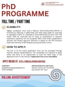 PhD Opportunities at SPA Bhopal: Full-Time and Part-Time Research Programme Announced