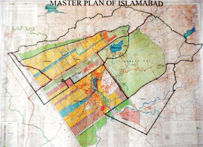 Islamabad master plan showing sector-based layout and green integration by Doxiadis