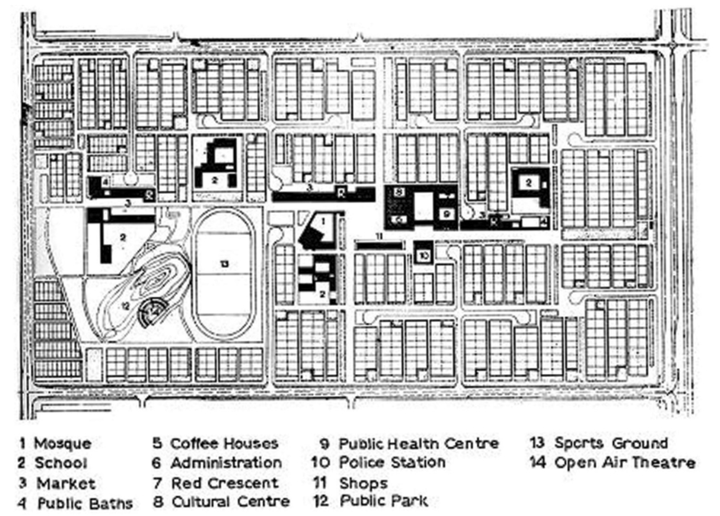 Grid plan of Baghdad designed by Constantinos Doxiadis showing sector-based urban layout