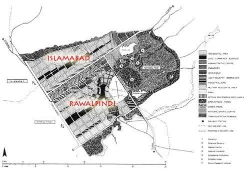 Regional plan of Islamabad and Rawalpindi showing urban structure and zoning