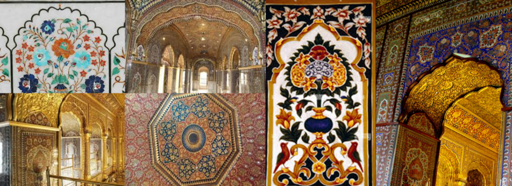 Traditional floral artwork and ornamentation inside Golden Temple interiors