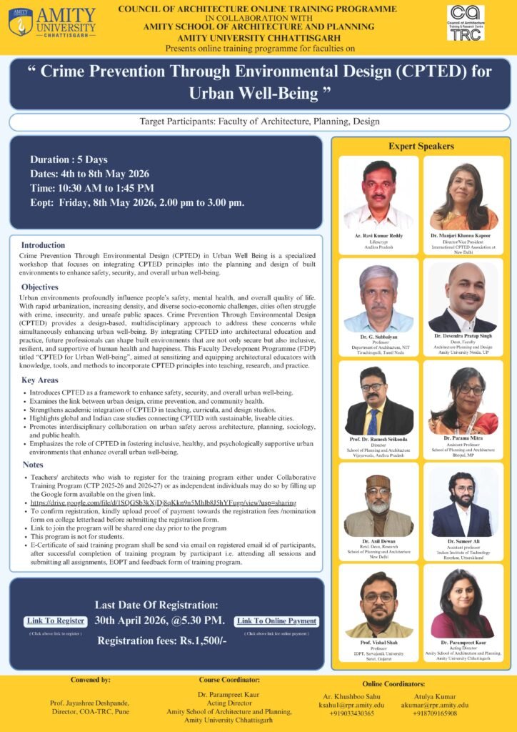 COA online training programme on CPTED for urban well-being May 2026