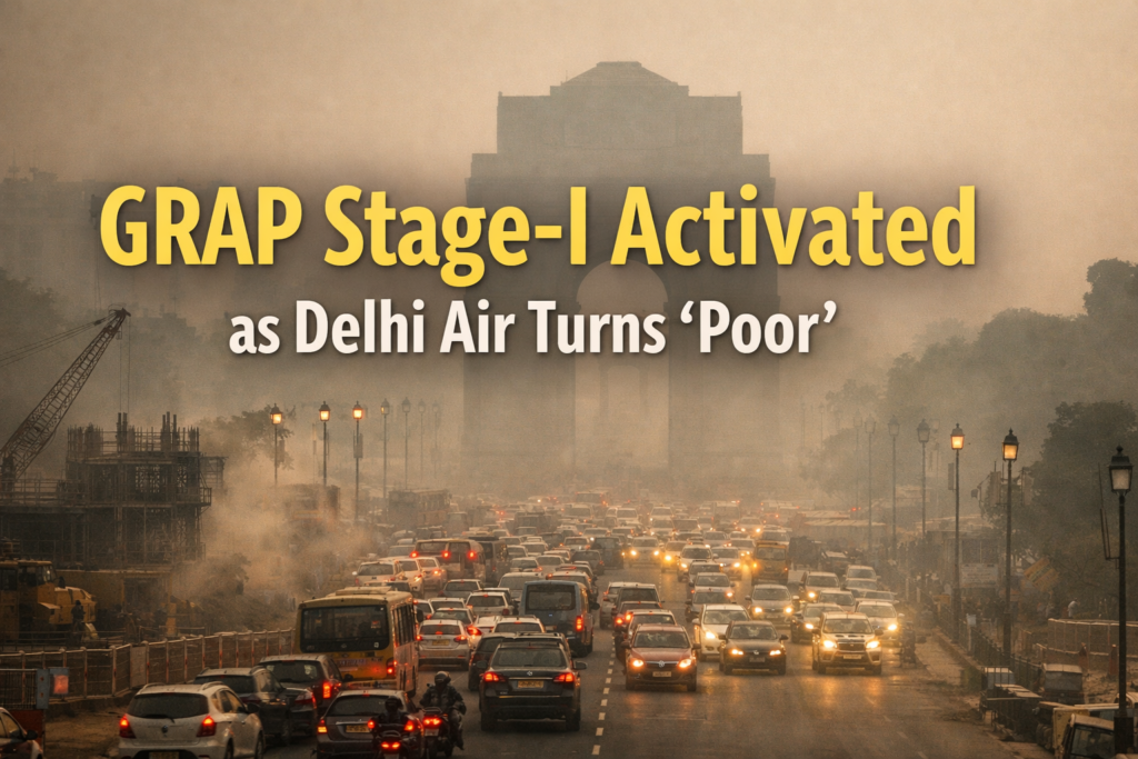 Delhi skyline covered in smog as GRAP Stage-I is implemented due to poor air quality in NCR
