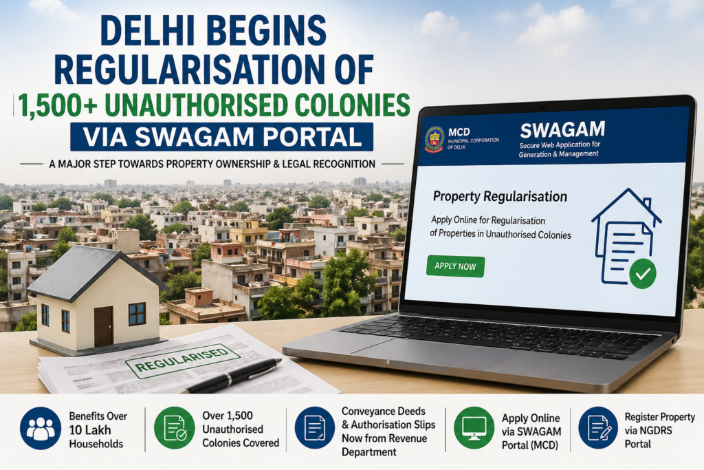 Delhi unauthorised colonies regularisation SWAGAM portal process