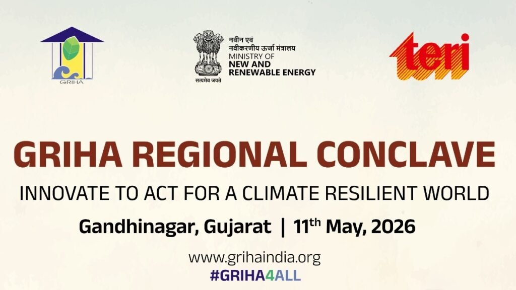 GRIHA Regional Conclave 2026 poster highlighting climate resilient architecture event in Gandhinagar Gujarat
