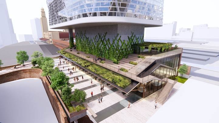 Public plaza and podium design of Atlassian Central with landscape and pedestrian spaces