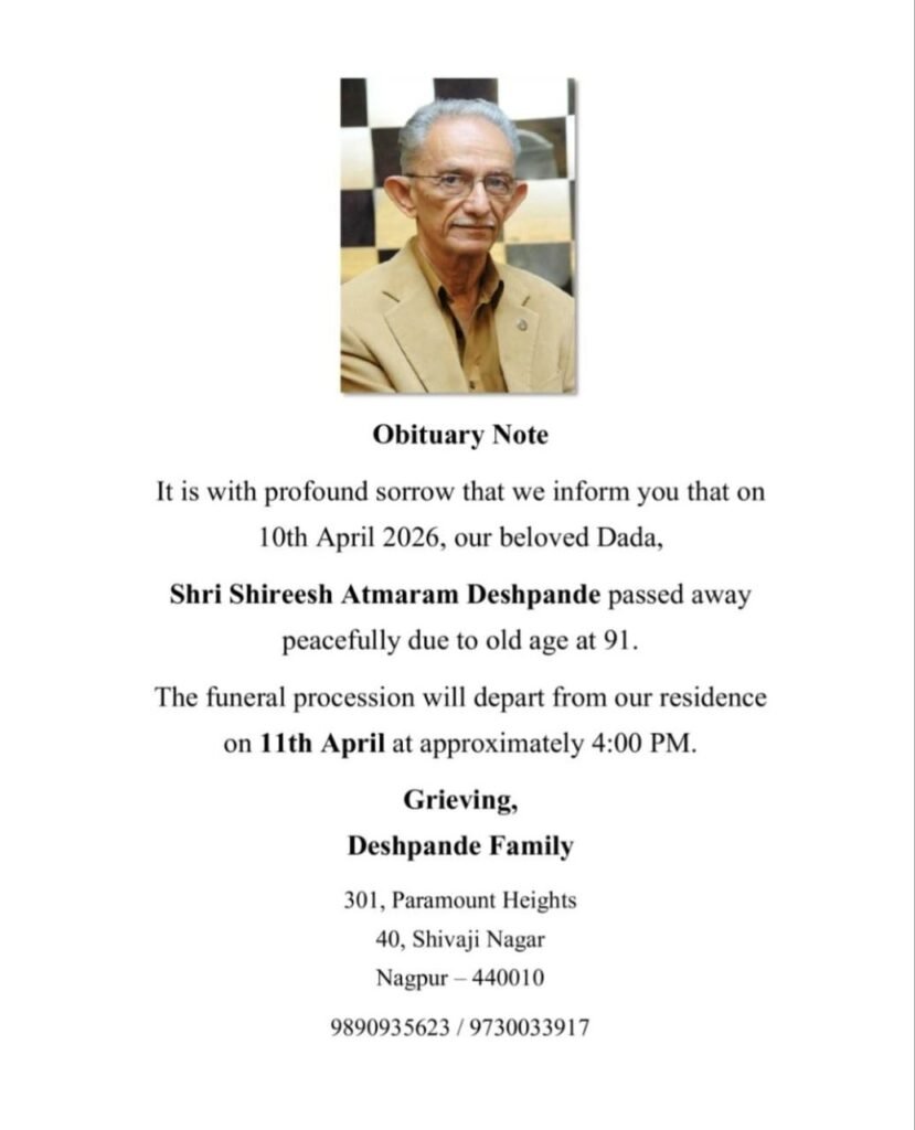Shri Shireesh Atmaram Deshpande veteran architect from Nagpur obituary