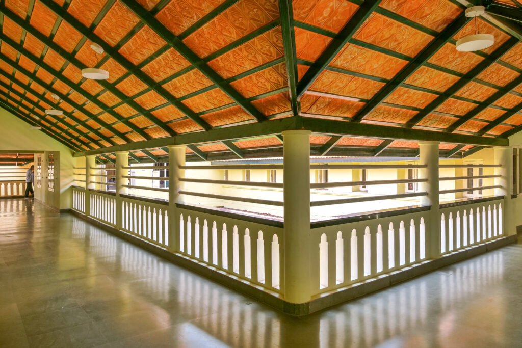 Corridor spaces at Sankalp School with naturally ventilated vernacular architecture