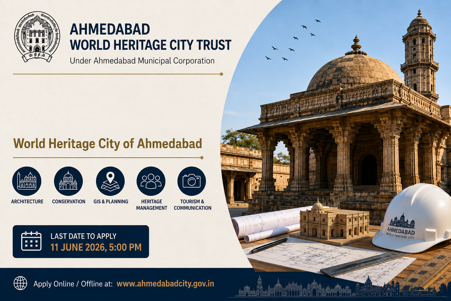 Ahmedabad World Heritage City Trust Invites Applications for Architecture, Conservation and Heritage Positions