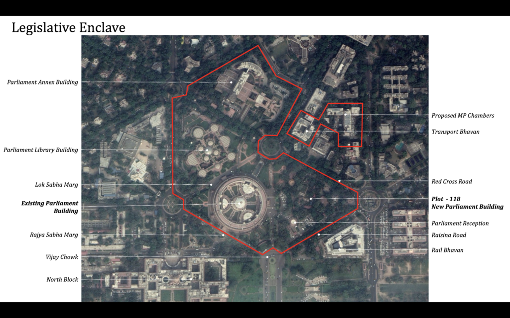 Aerial view of the proposed Legislative Enclave and New Parliament Building under the Central Vista redevelopment plan in New Delhi