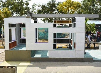 Affordable housing prototype structure designed by Anupama Kundoo using modular and lightweight construction techniques