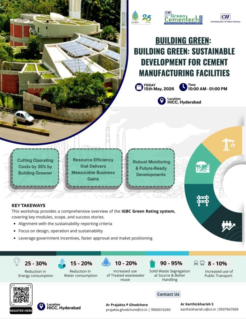 IGBC Building Green workshop on sustainable cement manufacturing facilities at Green Cementech 2026 Hyderabad