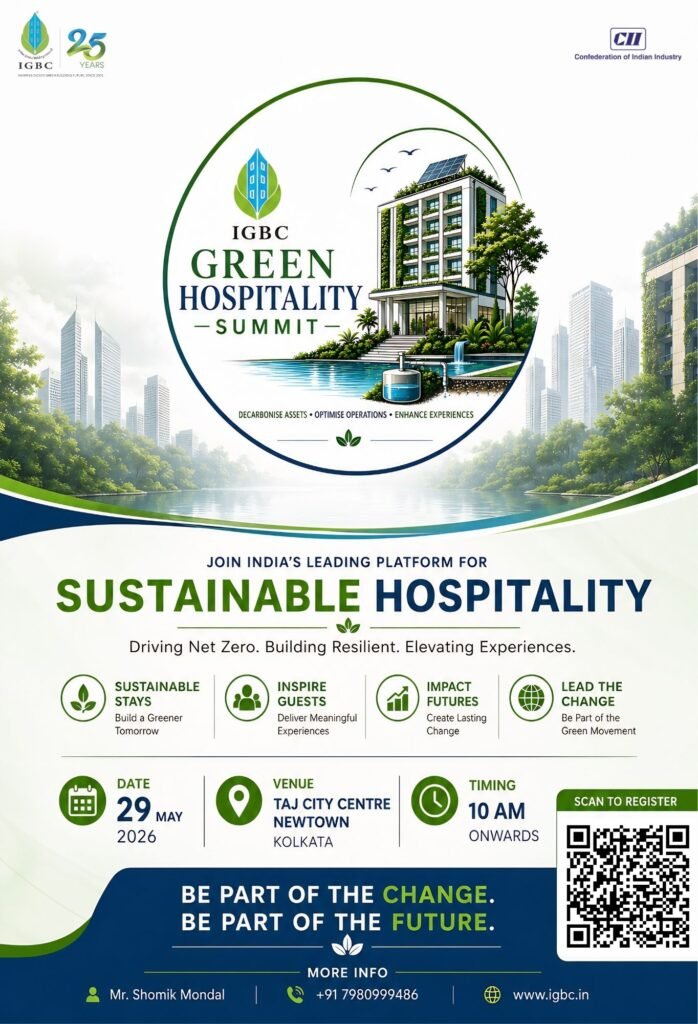 Poster of IGBC Green Hospitality Summit 2026 scheduled in Kolkata at Taj City Centre Newtown