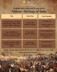 INTACH poster announcing Military Heritage of India lecture series in New Delhi in May 2026