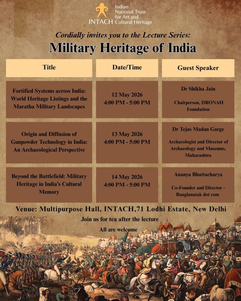 INTACH poster announcing Military Heritage of India lecture series in New Delhi in May 2026