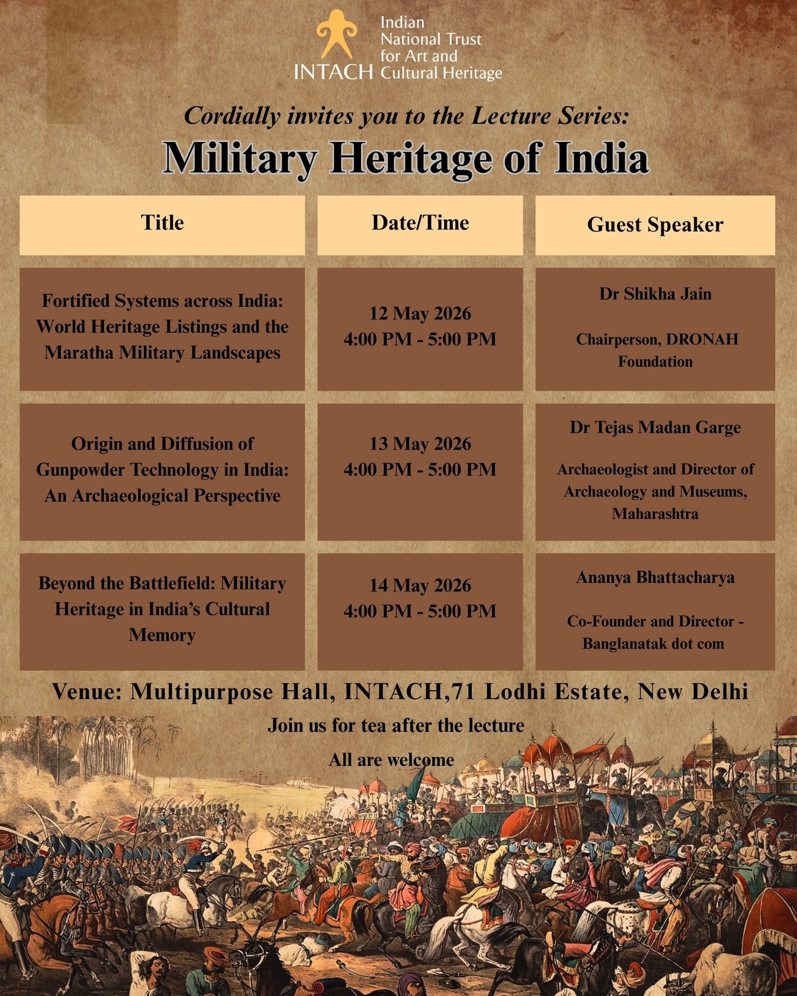 INTACH to Host Lecture Series on “Military Heritage of India” in New Delhi from May 12