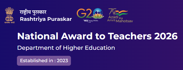 Banner for National Award to Teachers 2026 launched by the Department of Higher Education, Ministry of Education, Government of India