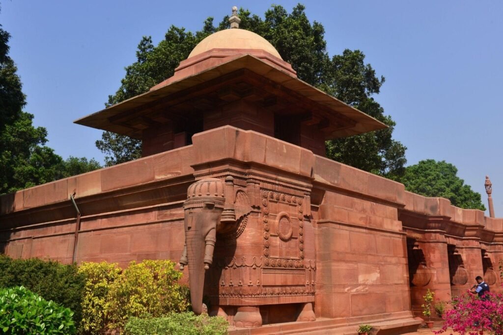 Elephant sculpture and sandstone detailing at Rashtrapati Bhavan complex