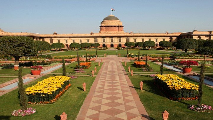 Symmetrical Mughal Garden pathways at Rashtrapati Bhavan