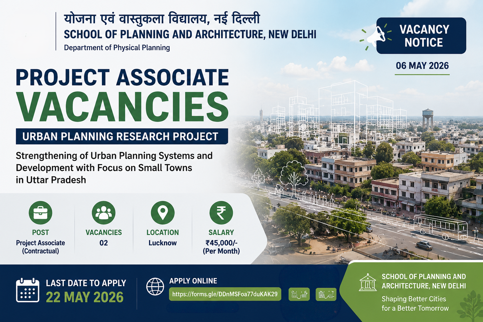 SPA Delhi Invites Applications for Project Associate Positions in Urban Planning Research