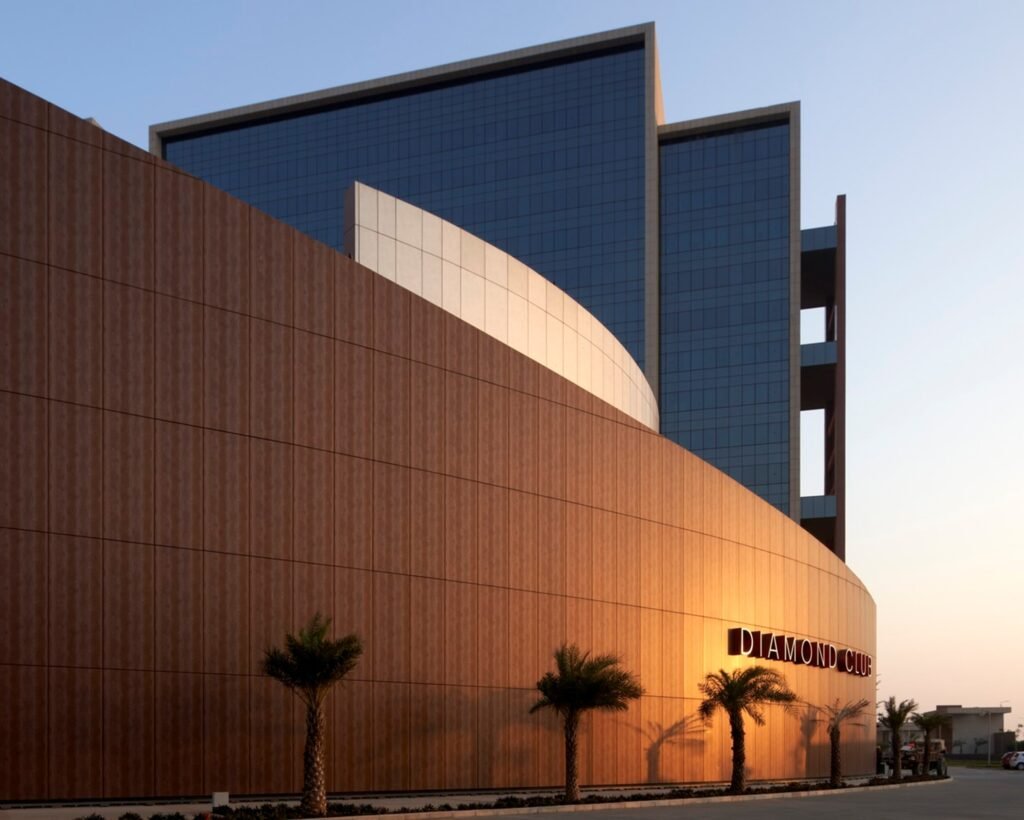 Entrance facade of Diamond Club at Surat Diamond Bourse
