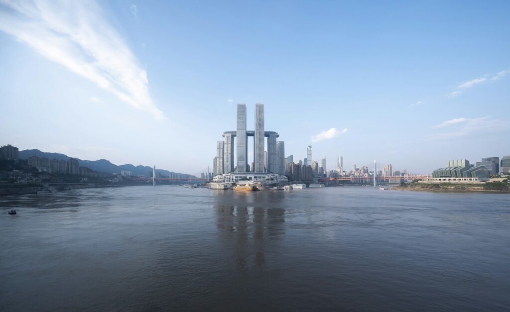 Raffles City Chongqing featuring The Crystal horizontal skyscraper spanning multiple towers