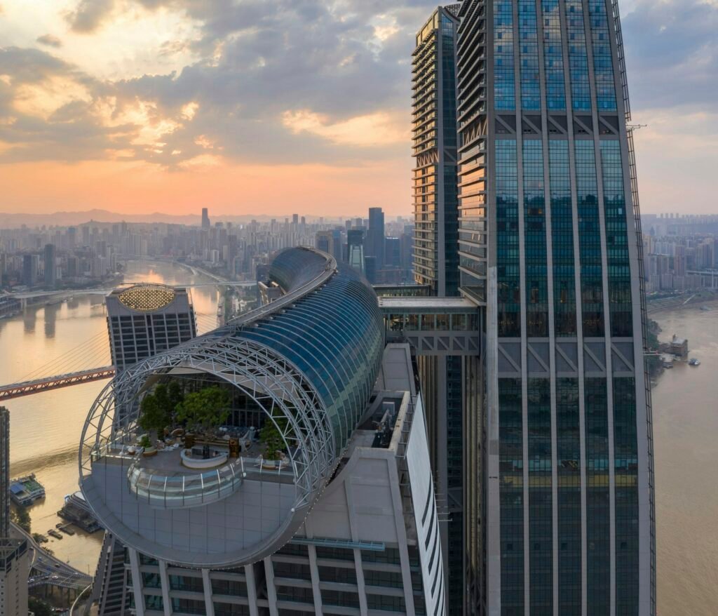 Rooftop observation and garden space within The Crystal skybridge