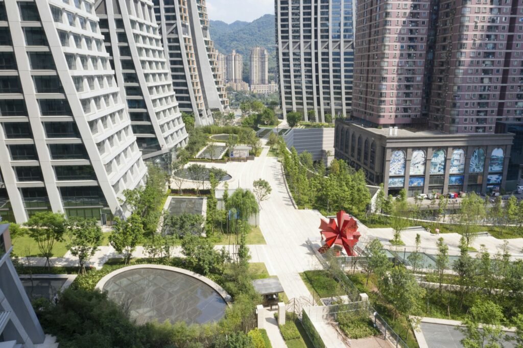 Public plaza and landscape spaces within Raffles City Chongqing