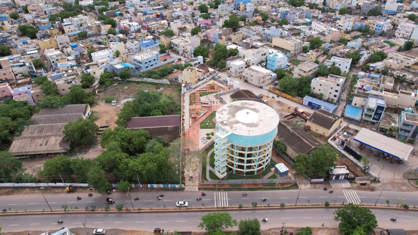 Aerial view of Community Plug, an inclusive public space designed by Studio Aranya in Andhra Pradesh.