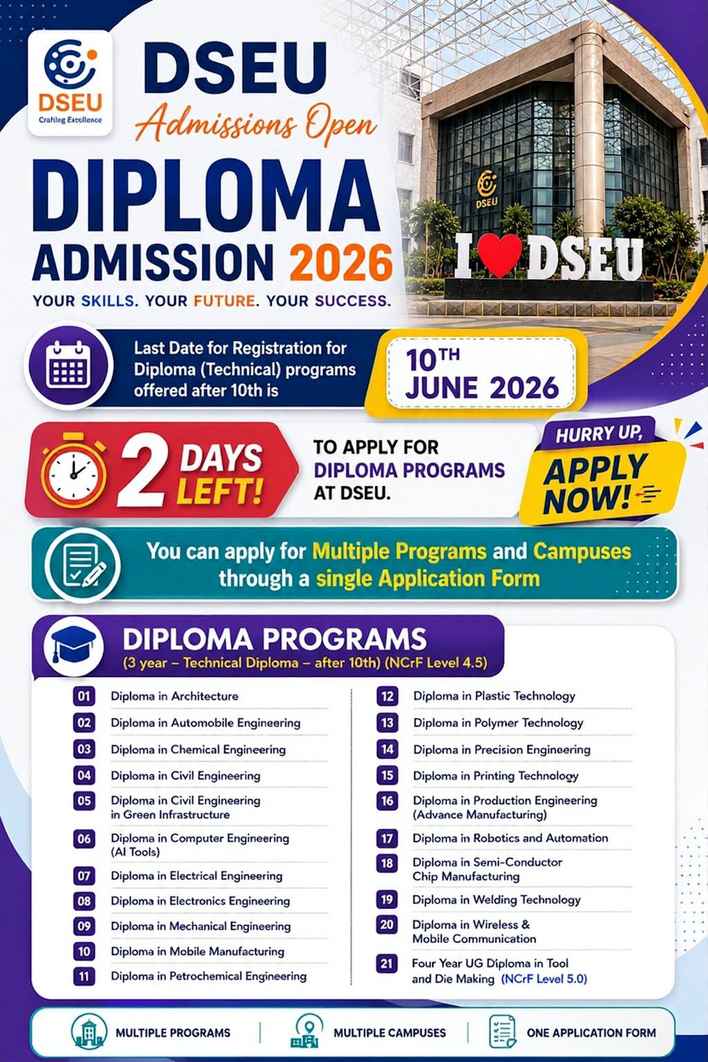 DSEU Opens Diploma Admissions for Academic Year 2026–27; Registration Closes on June 10