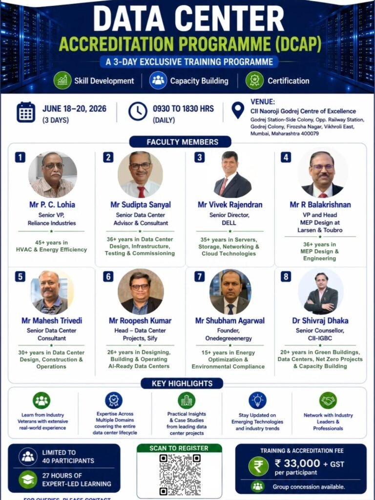Data Center Accreditation Programme (DCAP) 2026 by IGBC featuring expert faculty, training schedule, and accreditation details in Mumbai.