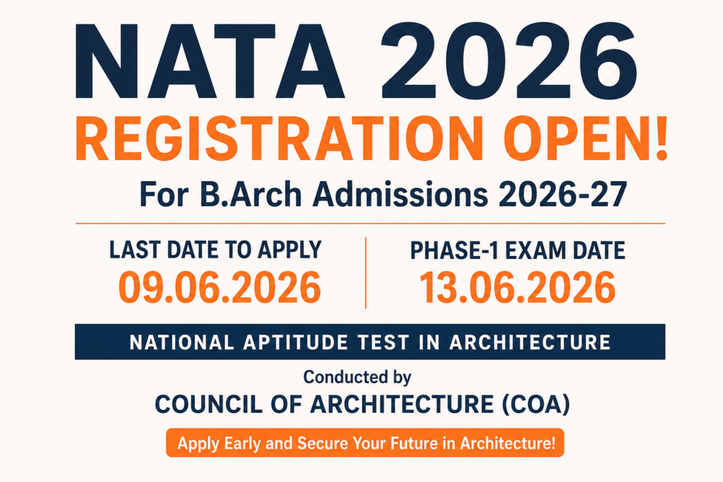 NATA 2026 registration announcement by the Council of Architecture for B.Arch admissions.