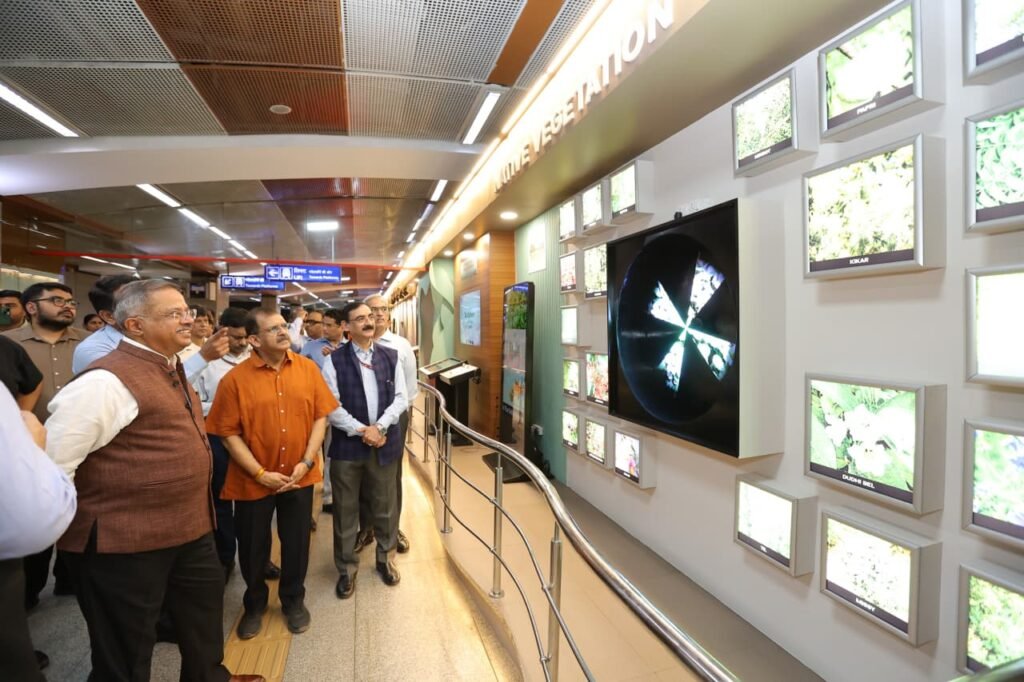 Officials visiting the Delhi Ridge Interpretation Centre during its inauguration at Patel Chowk Metro Station.