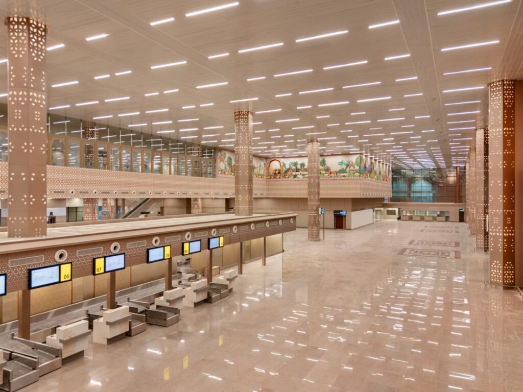Modern check-in hall inside the new Jodhpur Airport terminal inaugurated on July 4, 2026.