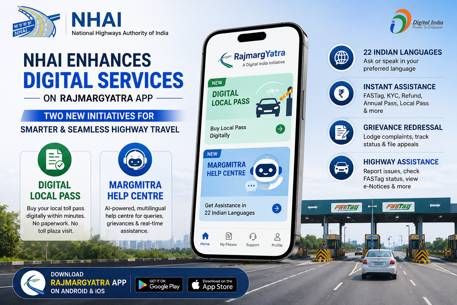 NHAI Launches Digital Local Pass and AI-Powered MargMitra Help Centre on RajmargYatra App