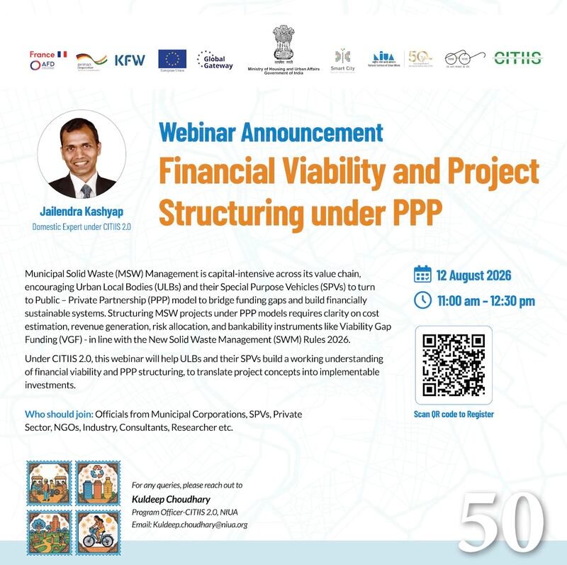 NIUA to Host Webinar on Financial Viability and Project Structuring under PPP for Municipal Solid Waste Management