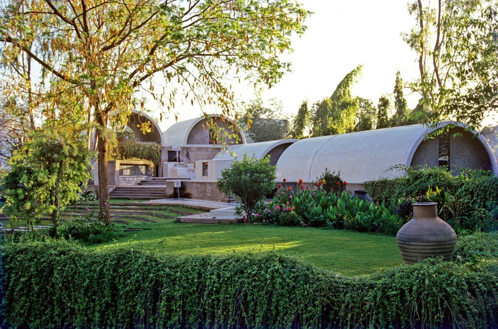 Sangath, the architectural studio designed by B.V. Doshi in Ahmedabad.