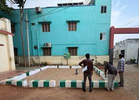 Recharge pit with injection borewell under construction in Vizianagaram, Andhra Pradesh under AMRUT 2.0.