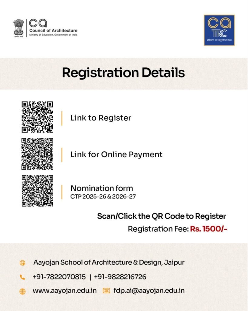 Registration details for COA-TRC AI in Architecture and Design training programme 2026
