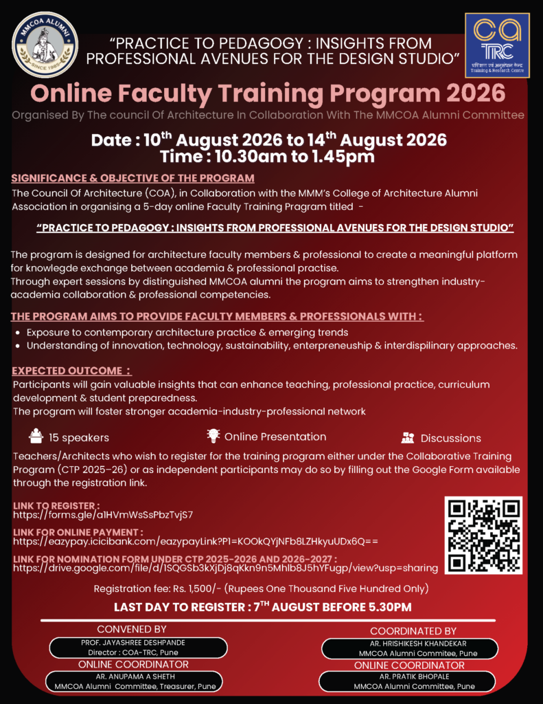 Online Faculty Training Program 2026 Practice to Pedagogy by Council of Architecture