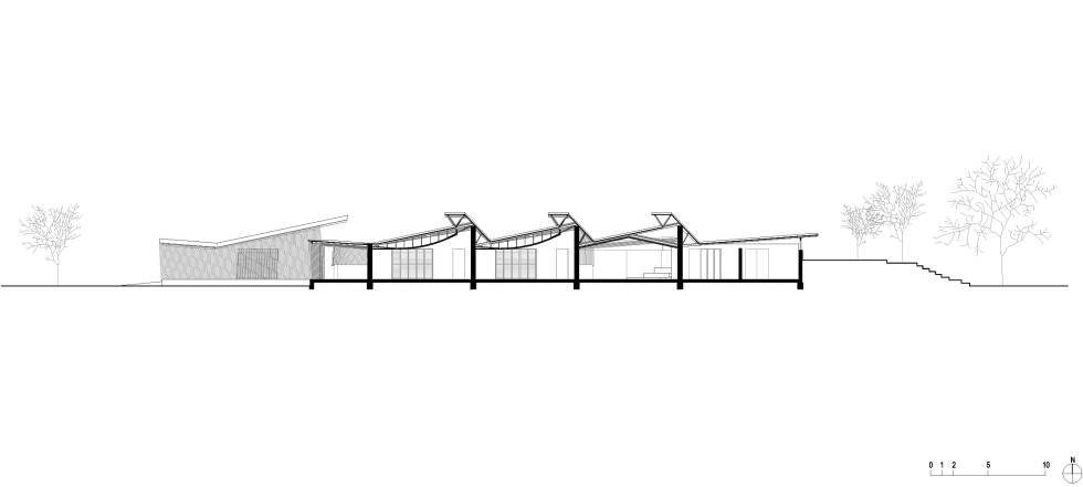 Architectural section showing roof and ventilation design of Burkina Institute of Technology